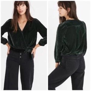 MADEWELL GREEN VELVET WRAP TOP